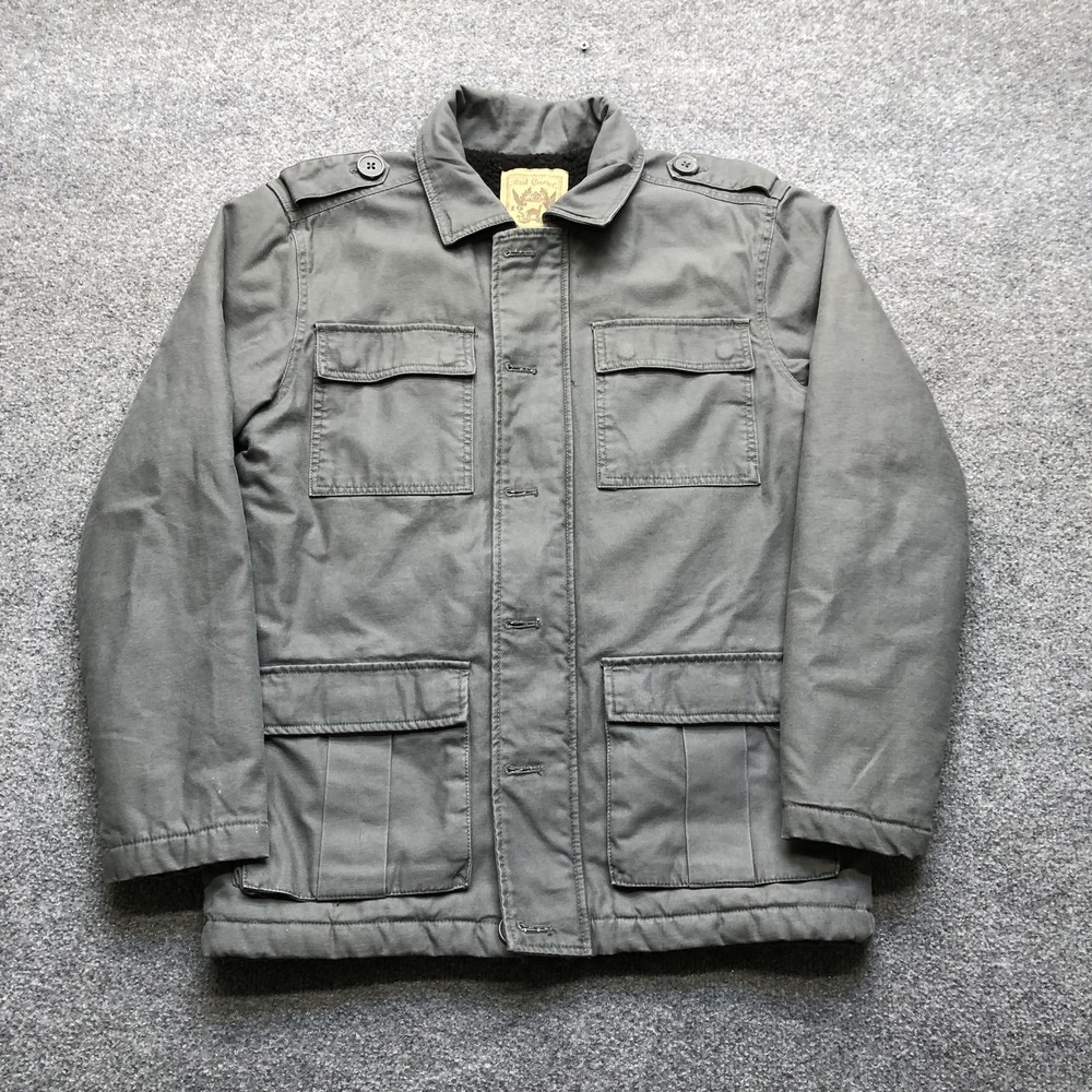 Red Camel Jacket Mens Medium Gray Canvas Military Full Zip Lined Padded Winter